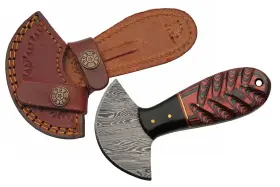 DM-1298RD DAMASCUS Wood Bone Handle Crescent Blade Ulu Knife