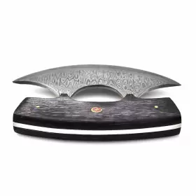 743407202225 DAMASK HUT Handmade Damascus Steel Ulu Knife Kn #3