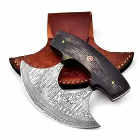 743407202225 DAMASK HUT Handmade Damascus Steel Ulu Knife Kn