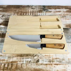 850032430197 DEDFISH Damascus Steel Knife Set Wood