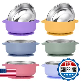 B0F8818MF7 DUALSHINE Pack Steel Baby Silicone Bowl Suction
