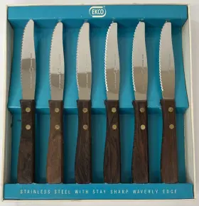 G-1242W EKCO Viande Steak Knife Set Steel Rosewood Handles