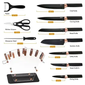 16PC-BLACK-KNIFE-SET ELABO Kitchen Block Steel Knives #3
