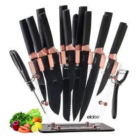 16PC-BLACK-KNIFE-SET ELABO Kitchen Block Steel Knives