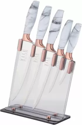 687929330601 ELLE D COR Kitchen Knife Set Block Marble