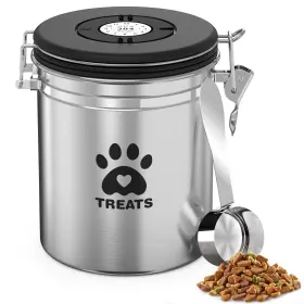 B0FP2XKR5B ENONCI Dog Treat Container Airtight Steel Cat Jar