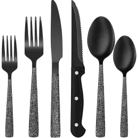 AMAZON-XIKE-0053US EWFEN Hammered Silverware Set Steel Square