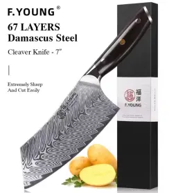 LI-VCK-L08 F. YOUNG Cleaver Knife Damascus Steel