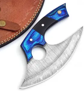 1515-BLUE FAIQENTERPRICE Handmade Damascus Steel Ulu Knife