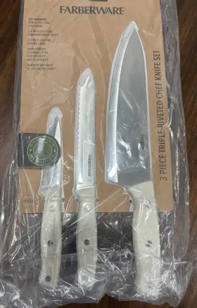 5309821 FARBERWARE Chef Knife Set Handles Blade Cover Clean