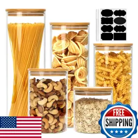B07SH6WHCT FLROLOVE Airtight Glass Jars Lids Food Storage Set