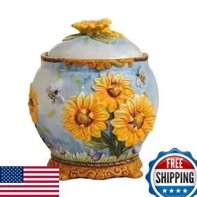 B094QSGF6Q FORLONG Ceramic Food Storage Jar Sunflower Lidded