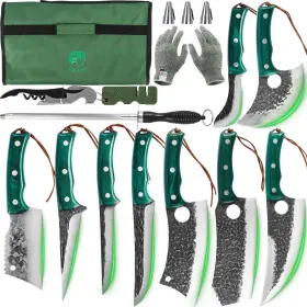 9K15PGRE00 FULLHI Butcher Knife Set Cleaver Woodhandle Bag