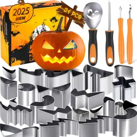 KIT-21PCS FUNDAFUL Pumpkin Carving Safe Tools Steel Stencils