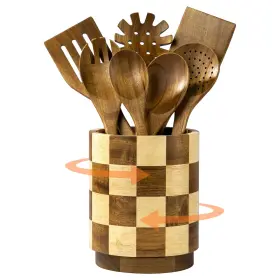B0G2Q788WF FYCTIO Wooden Utensil Holder Rotating Acacia Wood