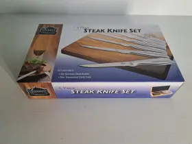24073 GOURMET TRADITIONS Steel Steak Knives Set Wooden