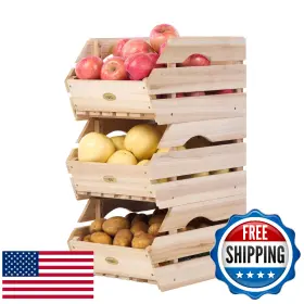 B0CYZSGMHX HABAU Wood Potato Onion Storage Bins Wooden Basket
