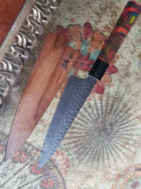 25C-7 CHEFS Handmadekitchenknife Com Hammered Tip Knife Hex