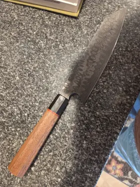 26S-1 BUFFALO Handmadekitchenknife Com Raindrop Damascus Horn