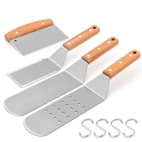B082ZYQVLR HASTEEL Steel Griddle Spatula Set Wood Handles