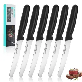 820909684541 HAUSHOF Steak Knives Set Serrated Steel