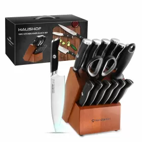 820909685135 HAUSHOF Kitchen Knife Set Block Steel Wit