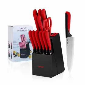 18014 HECEF Kitchen Knife Block Set Sharp Steel Chef Steak