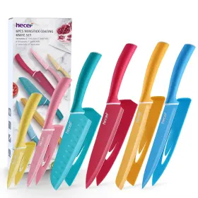 37044 HECEF Kitchen Knife Set Steel Colour Coded Stick