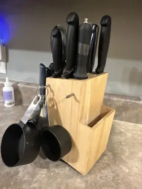48224 HECEF Kitchen Knife Set Wooden Block Sharp Steel Blade #2