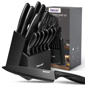 63187 HECEF Kitchen Knife Set Block Wooden Steel Dishwasher