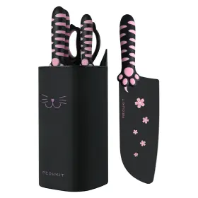91000129 HECEF Kitchen Knife Set Stcik Pink Cat Claw Block