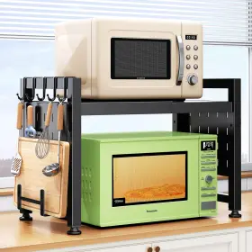 B0D2GZYNGM HERJOY Expandable Microwave Stand Shelf Rack Steel