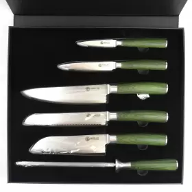 859006007564 HEXCLAD Damascus Knife Set Forest Pakkawood
