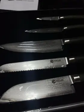 CTKF06-GPW-ST HEXCLAD Damascus Steel Knife Set Pakkawood