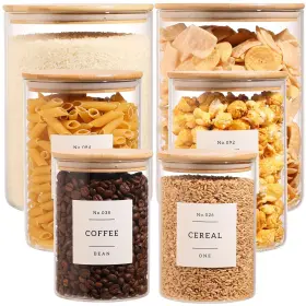 B0DW8N62NR HHMJSM Borosilicate Glass Jars Lids Labels Pantry