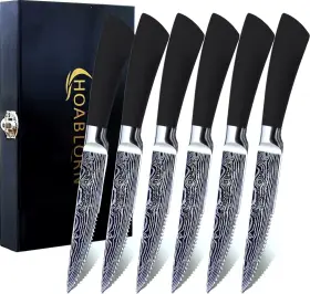 SK03 HOABLORN Knife Set Block Wooden Boxed Steak Serrated
