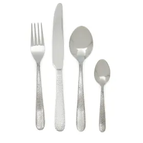 886466416605 HOME BASICS Hammered Finish Steel Flatware Set