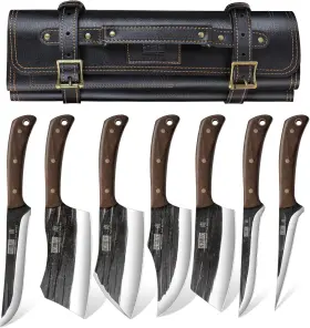 445025784703 HOSHANHO Butcher Knife Set Forged Chef Roll Bag