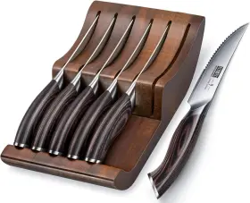 744110659436 HOSHANHO Steak Knife Set Block Serrated High