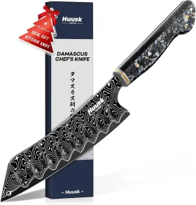 313037955978 HUUSK Damascus Chef Knife Steel Santoku Handle