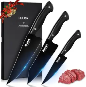 313086714700 HUUSK Chef Knife Set Titanium Coated Kitchen