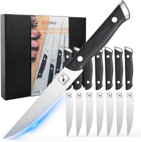 445001155138 IMARKU Steak Knives Set Steel Serrated Pakkawood