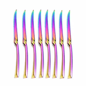 739536924191 JASHII Steel Mirror Rainbow Serrated Steak Knife