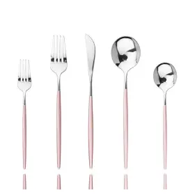 B089T2GXRF JASHII Pink Steel Silverware Flatware Set Service
