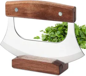 PIZCU-124 KAYCROWN Ulu Knife Sharp Rocker Mezzaluna Wooden