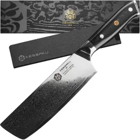KES53073 KESSAKU Nakiri Knife Damascus Dynasty Asian Cleaver