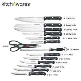 712376862532 KITCH N WARES Knife Set Wooden Block Chef Bread #2