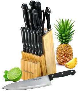 712376862532 KITCH N WARES Knife Set Wooden Block Chef Bread