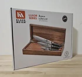 850058384375 KLAUS MEYER Luxor Damascus Steel Knife Set Wood