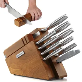 TD37 KNIFESAGA Kitchen Knife Block Set Sharpener High Carbon